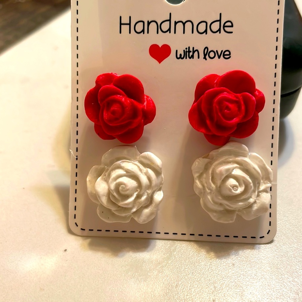 Polymer clay rose earrings-set of 2